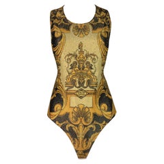 Vintage 1992 Gianni Versace Atelier Print Gold Studded Bodysuit Top 42