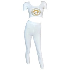 Vintage 1992 Gianni Versace Ivory High Waist Leggings & Medusa Crop Top