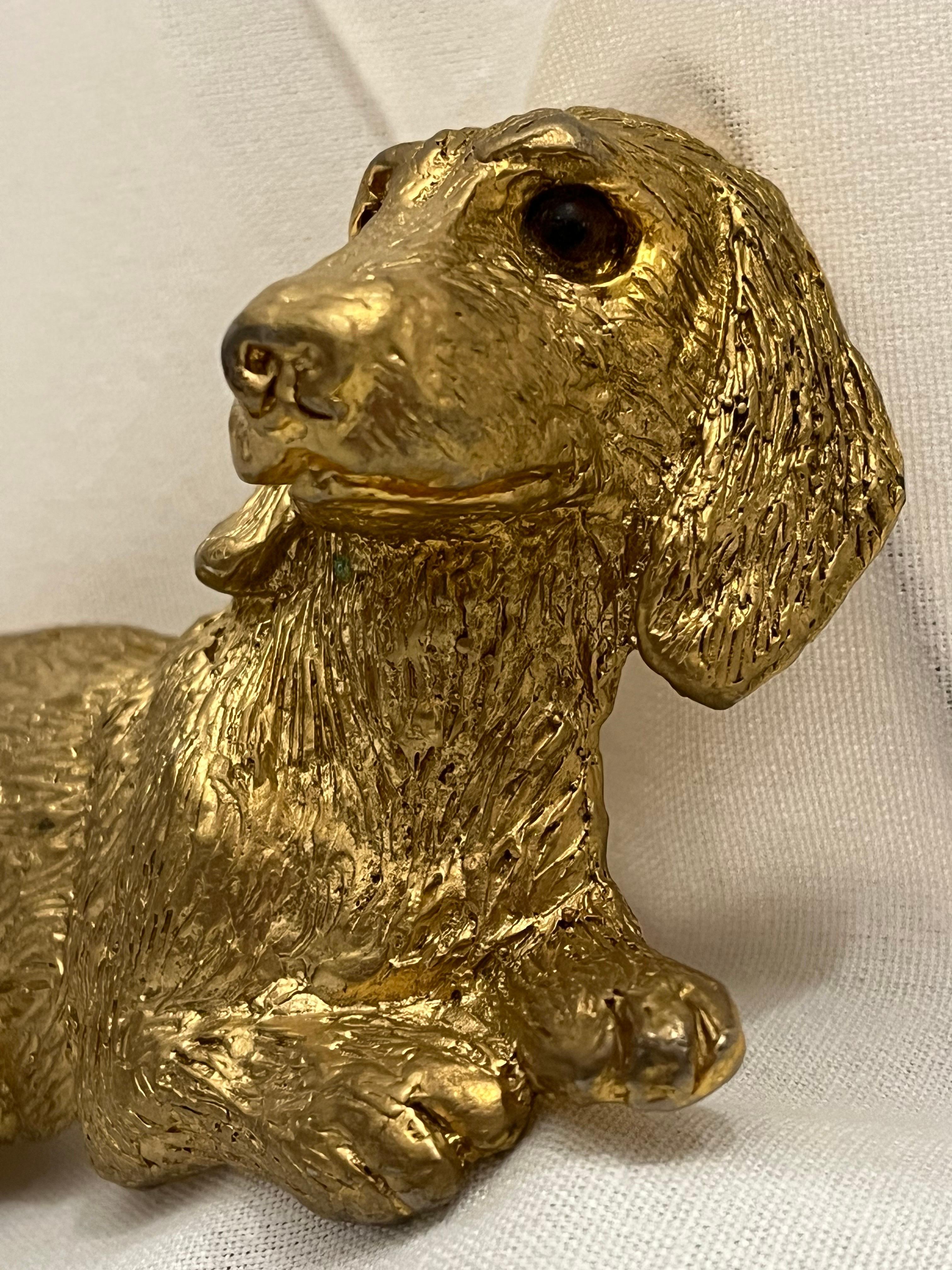 Vintage 1992 Mimi Di Niscemi Signed Golden Dachshund Belt Buckle with Brown Eyes For Sale 5