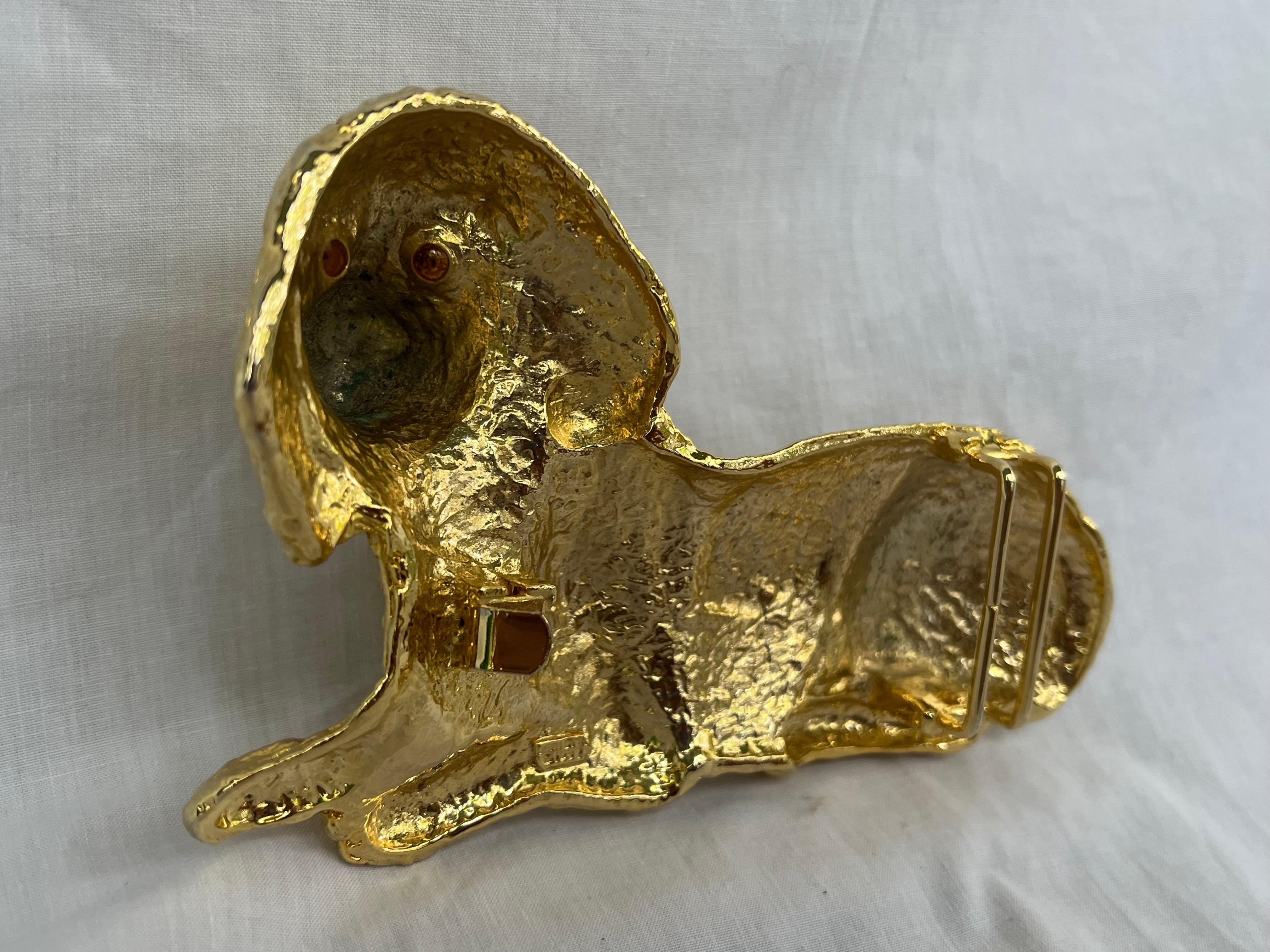Vintage 1992 Mimi Di Niscemi Signed Golden Dachshund Belt Buckle with Brown Eyes 3