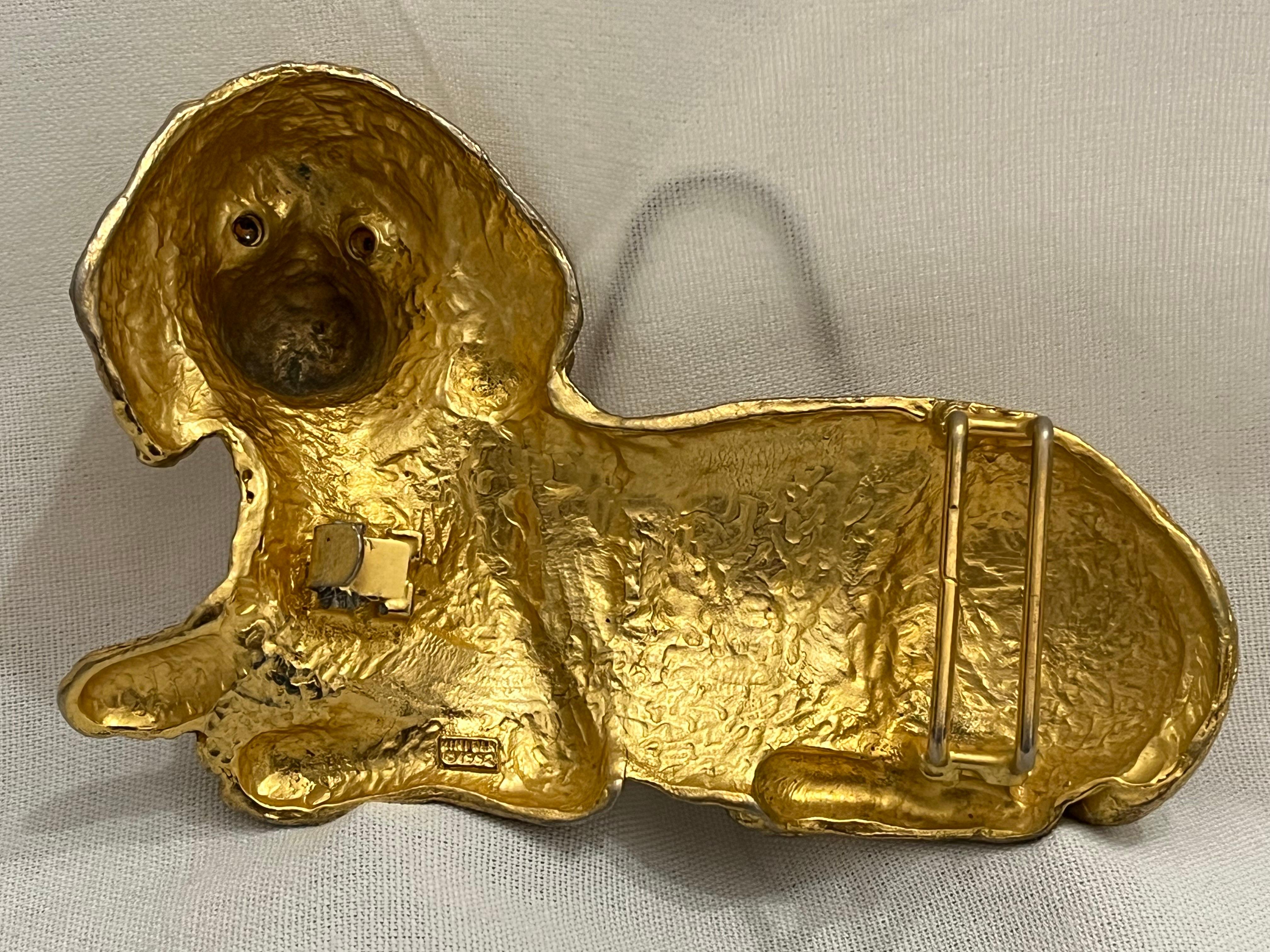 Vintage 1992 Mimi Di Niscemi Signed Golden Dachshund Belt Buckle with Brown Eyes For Sale 8