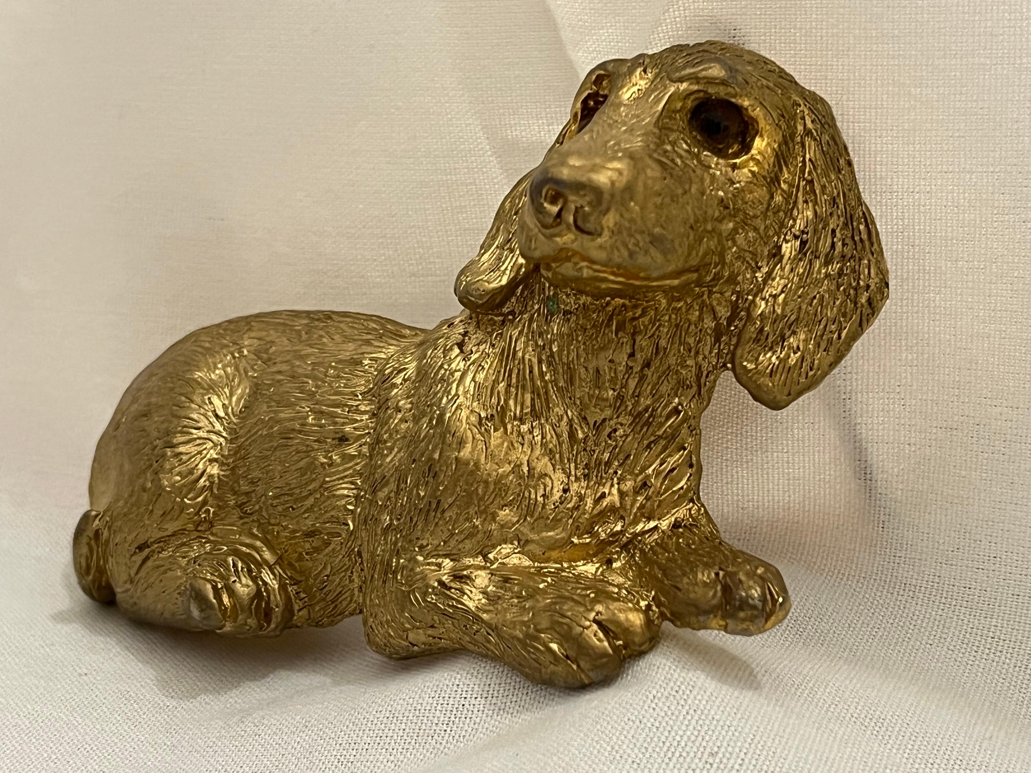 Vintage 1992 Mimi Di Niscemi Signed Golden Dachshund Belt Buckle with Brown Eyes For Sale 1