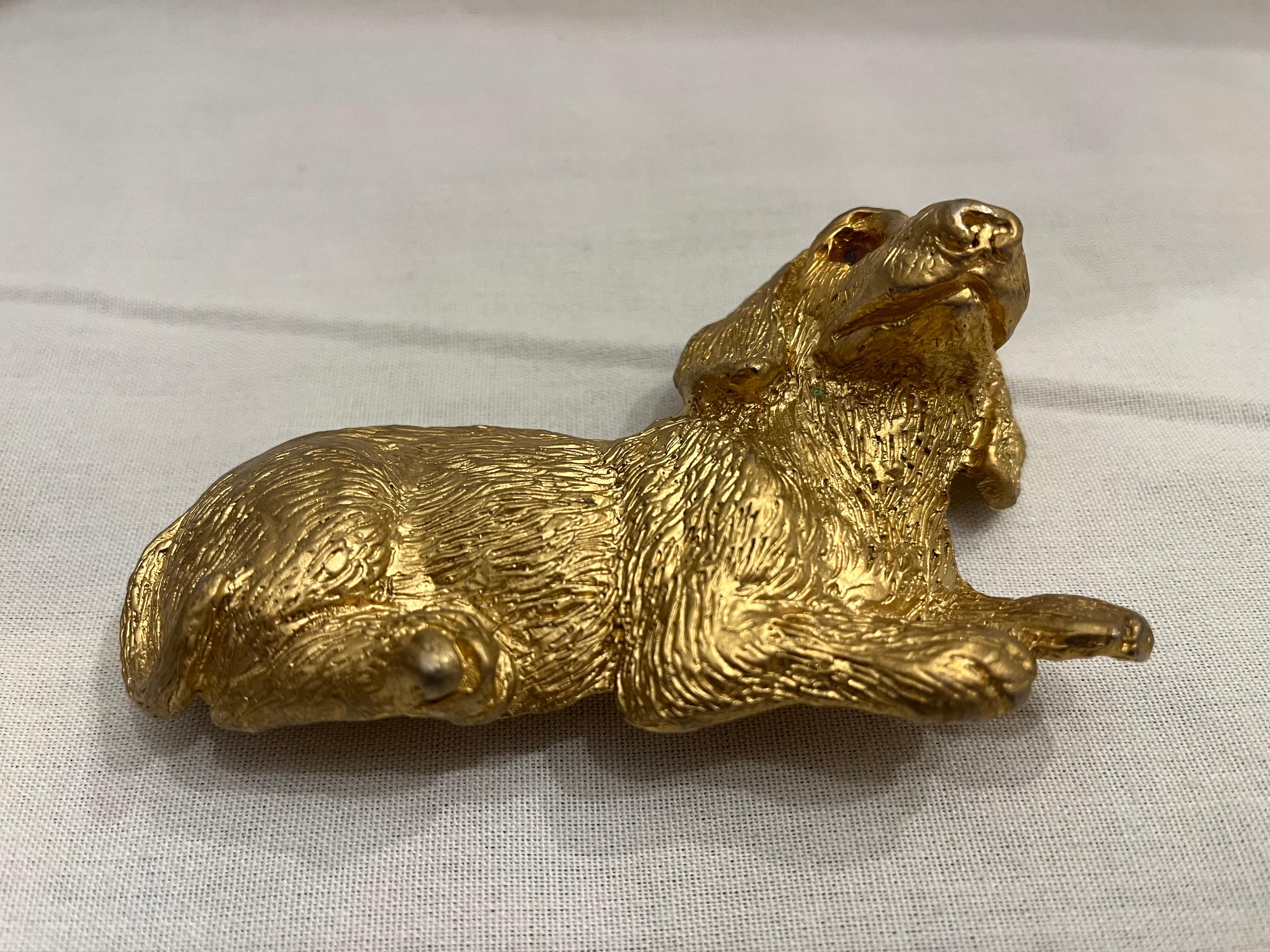 Vintage 1992 Mimi Di Niscemi Signed Golden Dachshund Belt Buckle with Brown Eyes For Sale 2