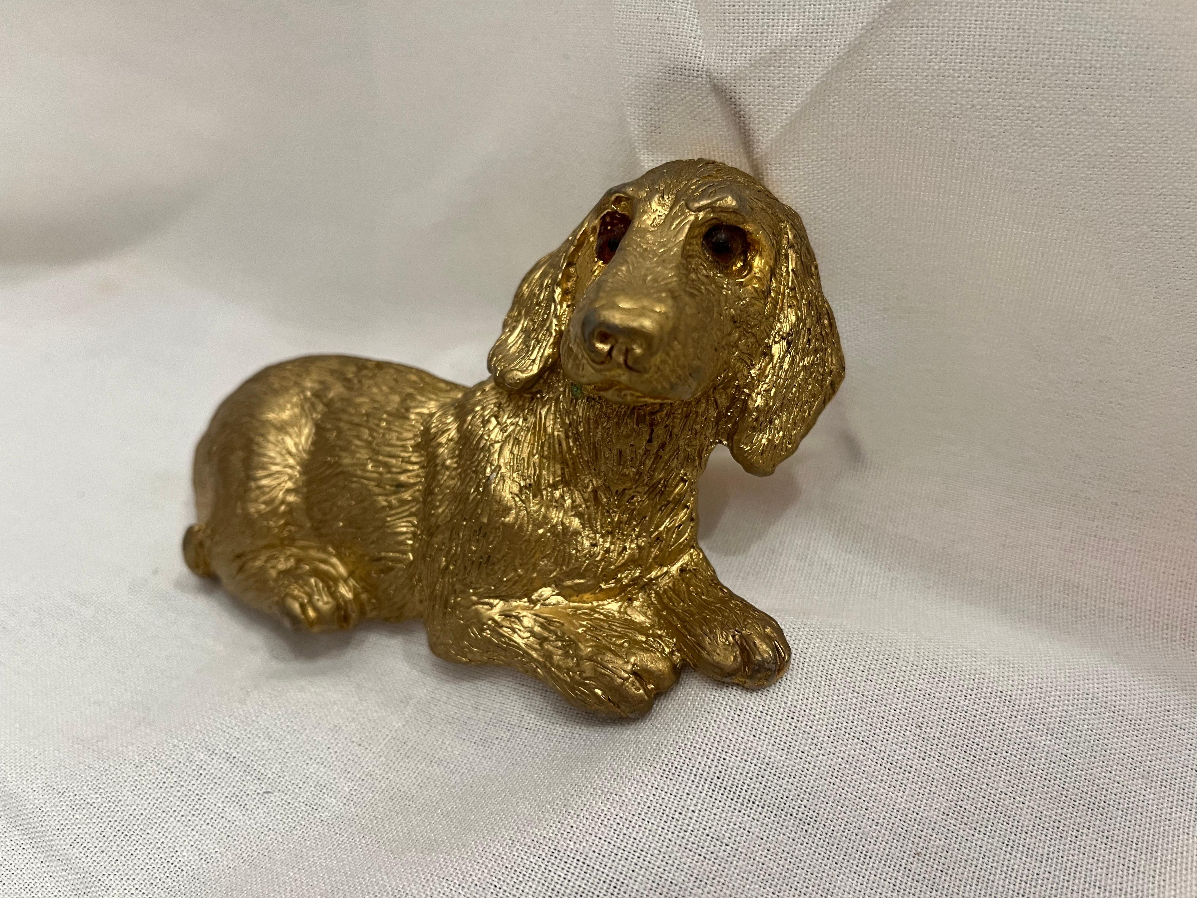 Vintage 1992 Mimi Di Niscemi Signed Golden Dachshund Belt Buckle with Brown Eyes For Sale 3
