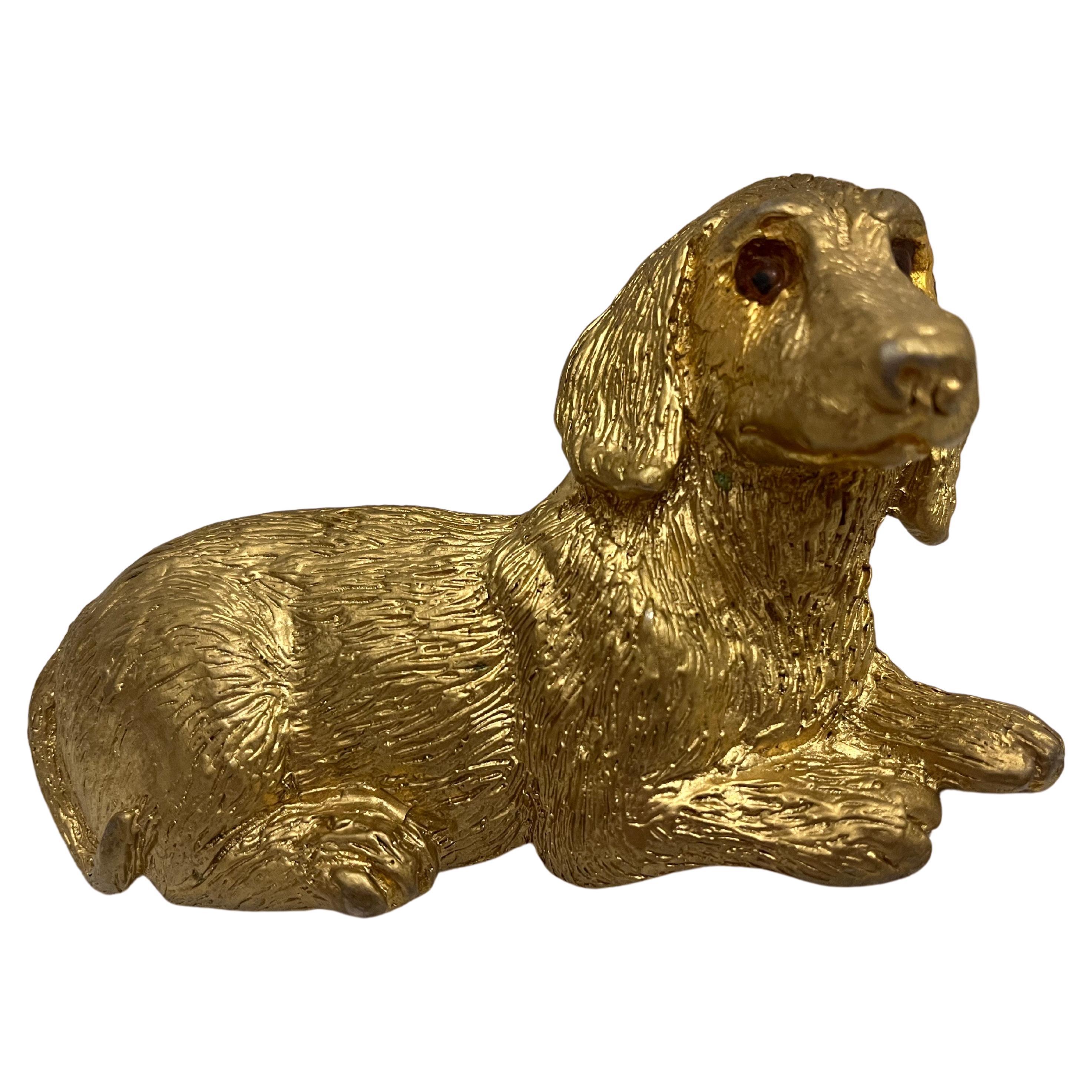 Vintage 1992 Mimi Di Niscemi Signed Golden Dachshund Belt Buckle with Brown Eyes For Sale