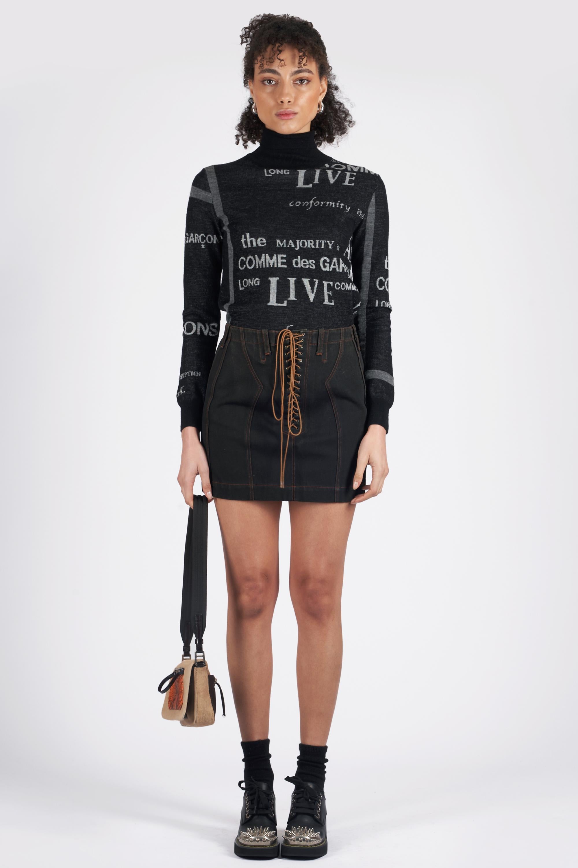 Minifalda vaquera con encaje Vintage 1992 Runway Negro en venta