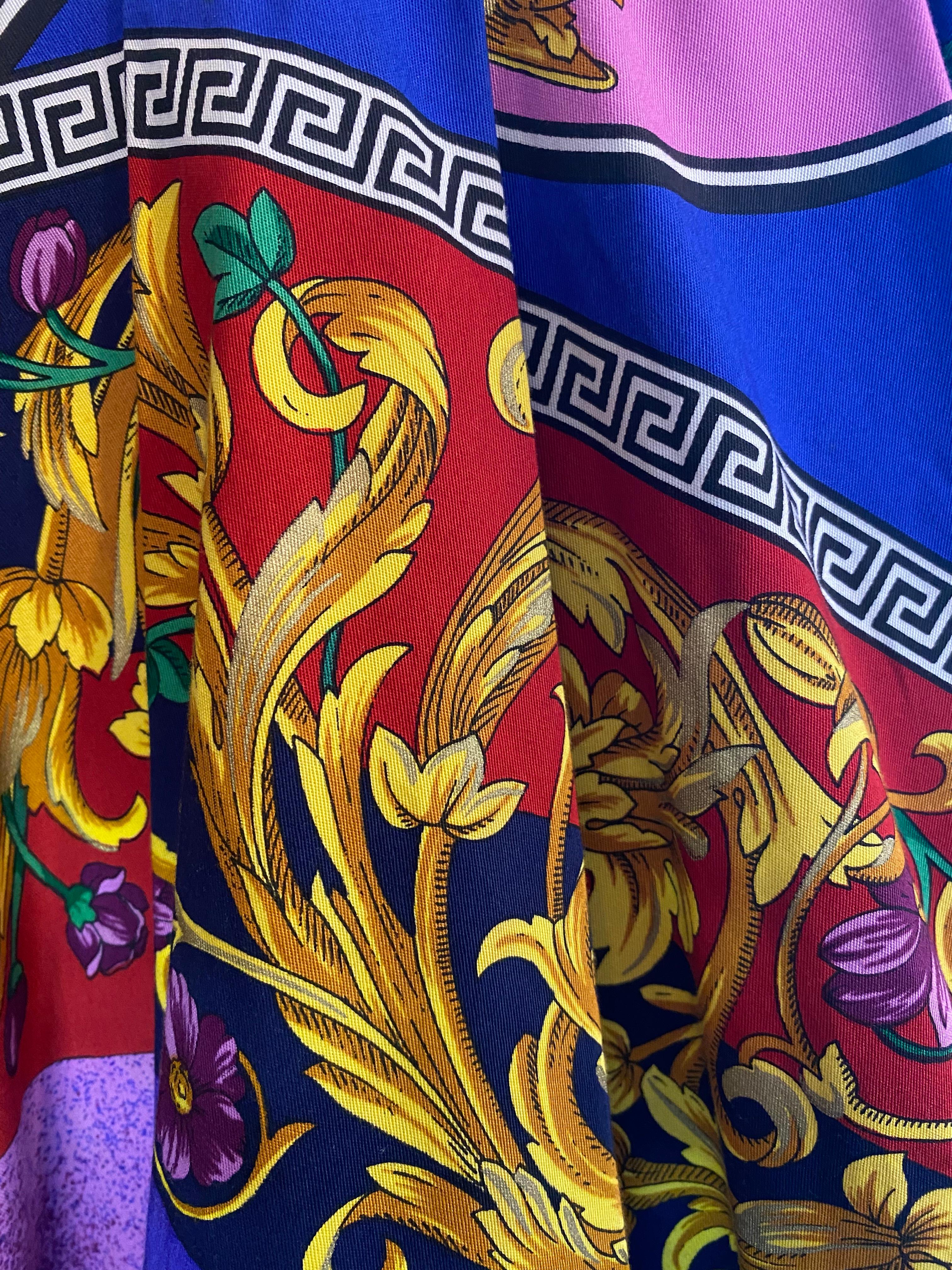 Vintage 1992 Spring Ready to Wear Versace Jeans Couture Cotton Baroque Dress For Sale 7