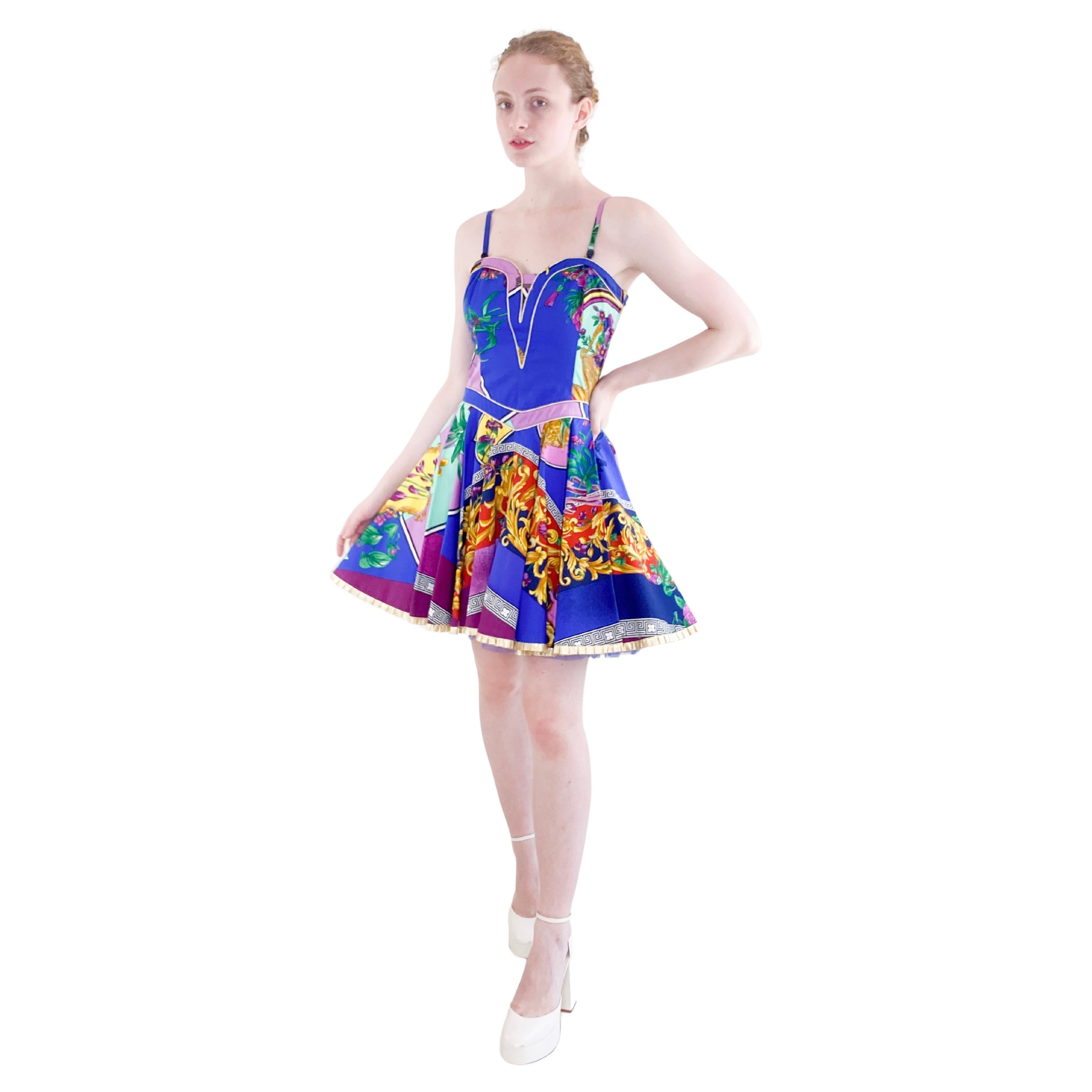Vintage 1992 Spring Ready to Wear Versace Jeans Couture Cotton Baroque Dress For Sale