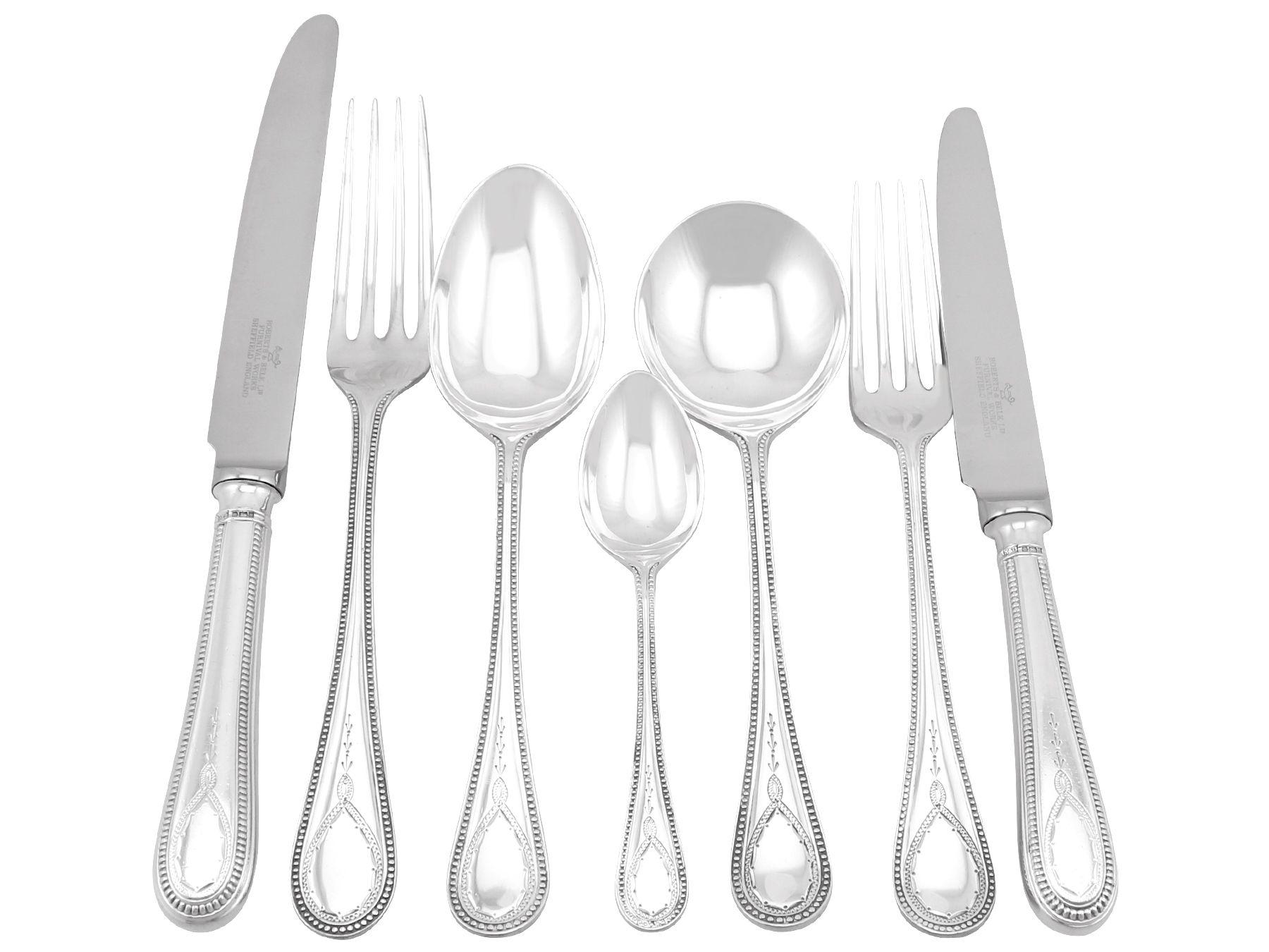 An exceptional, fine and impressive vintage Elizabeth II English sterling silver straight Old English Bead pattern canteen of cutlery for eight persons; an addition to our silver flatware sets

The pieces of this exceptional vintage straight*
