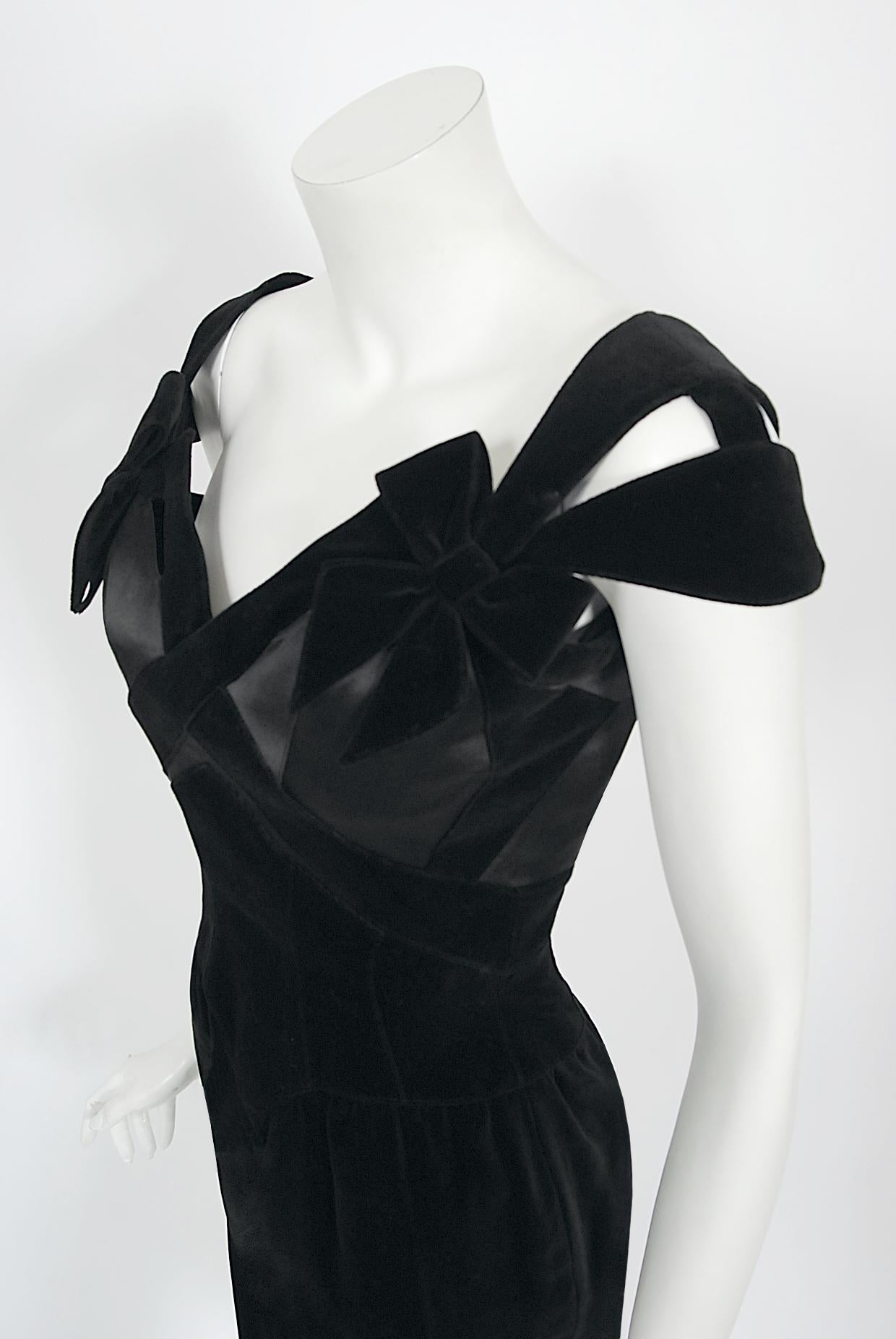 Vintage 1992 Thierry Mugler Couture Black Velvet & Silk Bow Cut-Outs Mini Dress  6