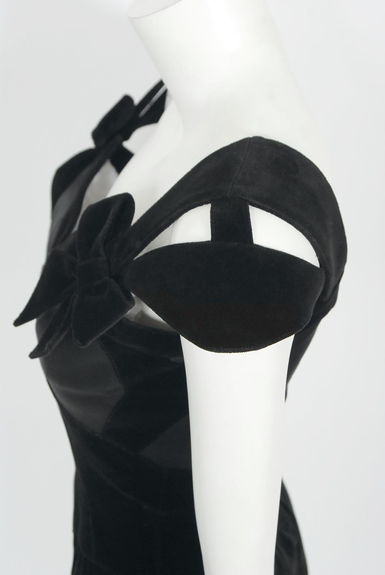 Vintage 1992 Thierry Mugler Couture Black Velvet & Silk Bow Cut-Outs Mini Dress  7