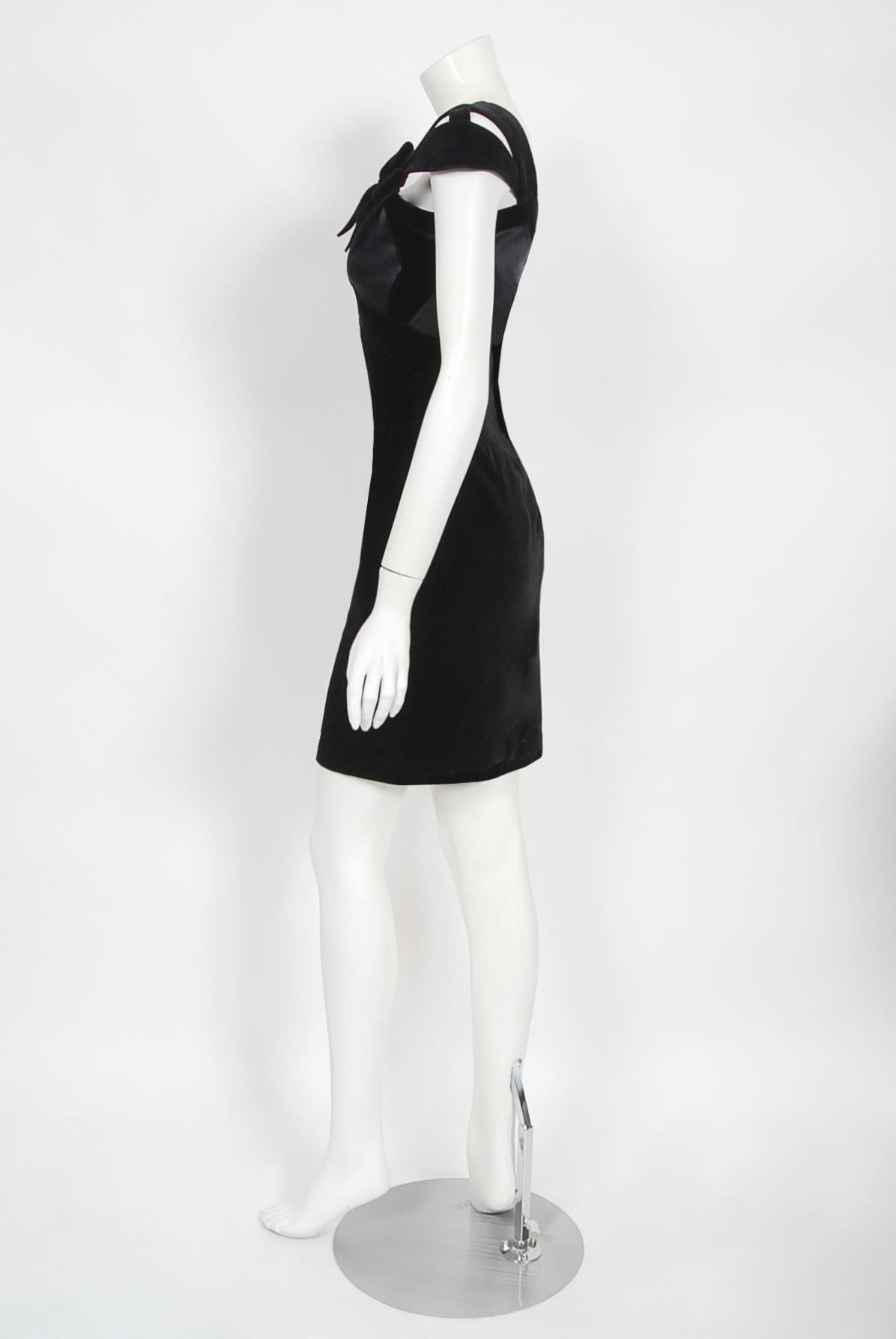 Vintage 1992 Thierry Mugler Couture Black Velvet & Silk Bow Cut-Outs Mini Dress  8