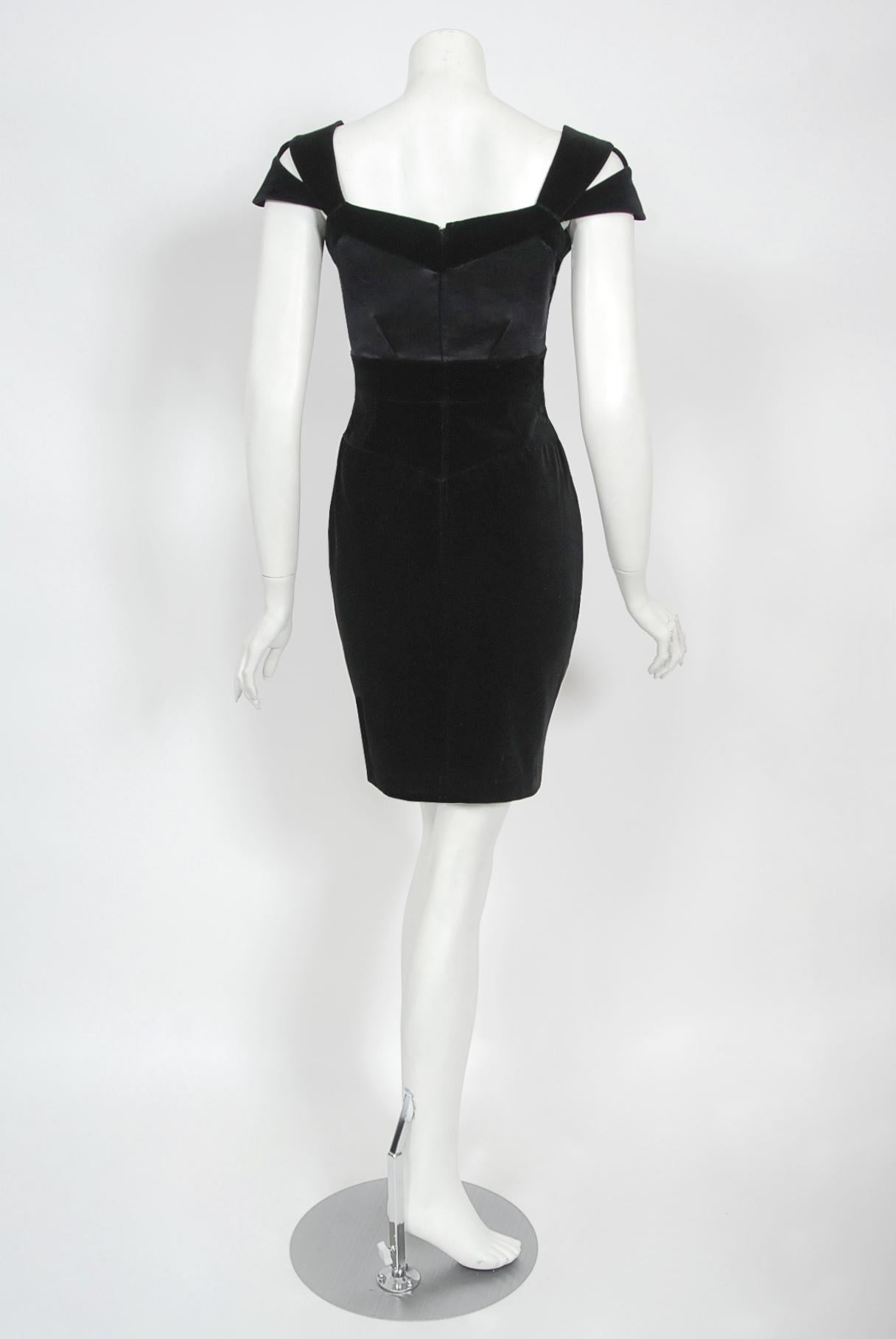 Vintage 1992 Thierry Mugler Couture Black Velvet & Silk Bow Cut-Outs Mini Dress  9