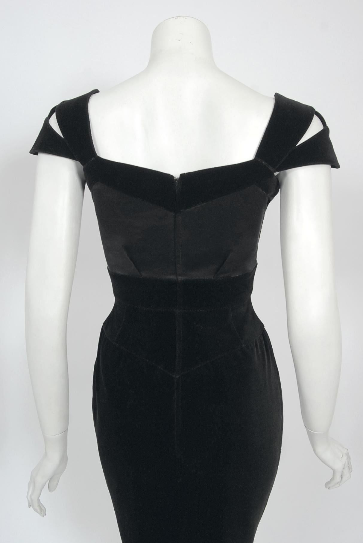 Vintage 1992 Thierry Mugler Couture Black Velvet & Silk Bow Cut-Outs Mini Dress  10