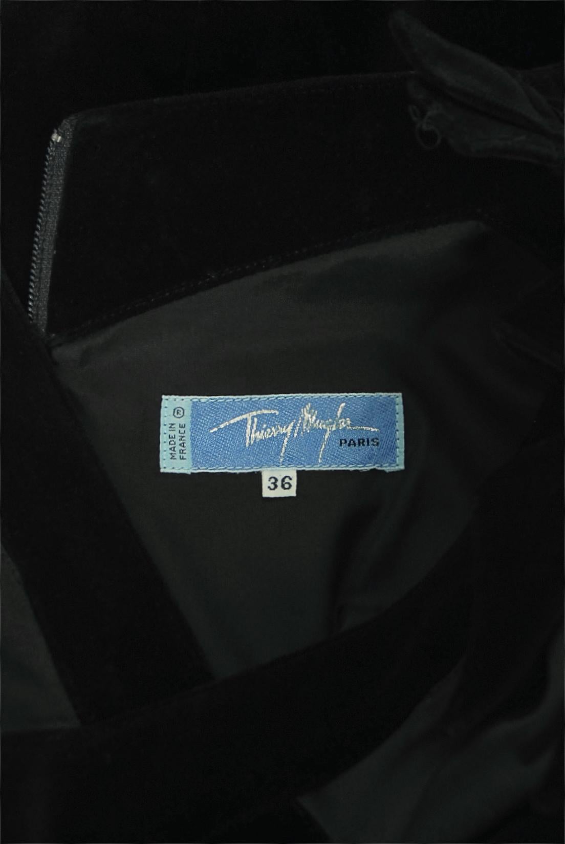 Vintage 1992 Thierry Mugler Couture Black Velvet & Silk Bow Cut-Outs Mini Dress  11