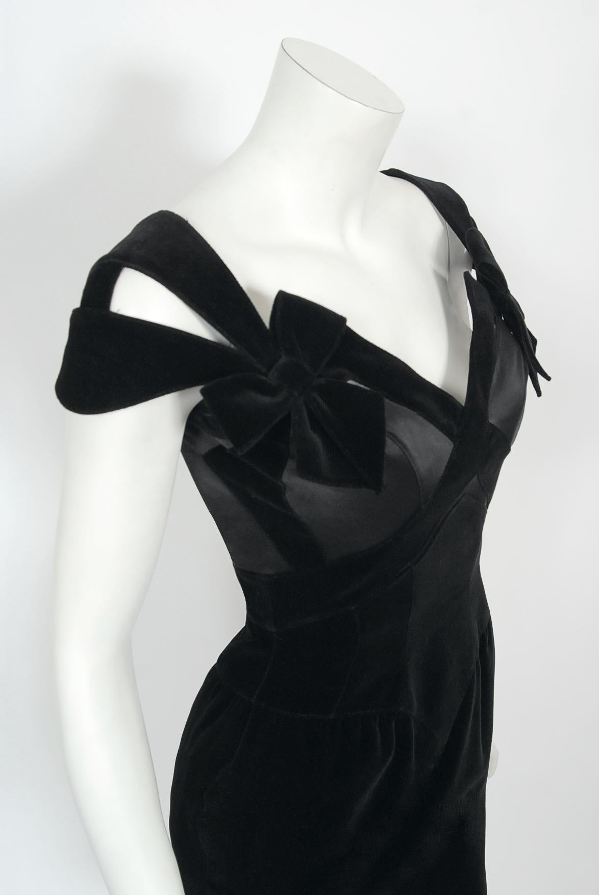 Vintage 1992 Thierry Mugler Couture Black Velvet & Silk Bow Cut-Outs Mini Dress  3