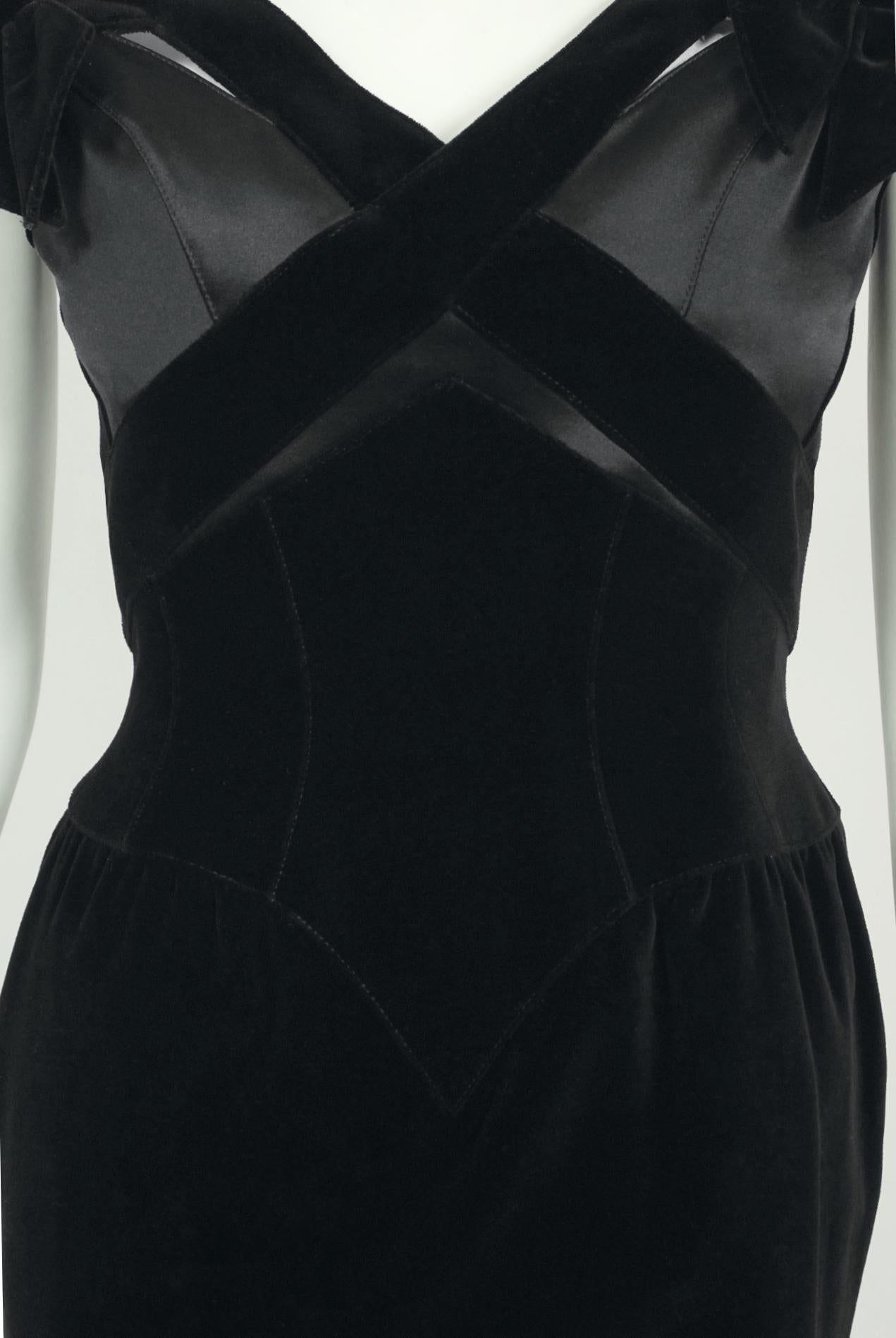 Vintage 1992 Thierry Mugler Couture Black Velvet & Silk Bow Cut-Outs Mini Dress  4