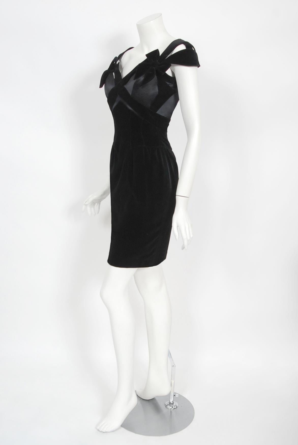 Vintage 1992 Thierry Mugler Couture Black Velvet & Silk Bow Cut-Outs Mini Dress  5