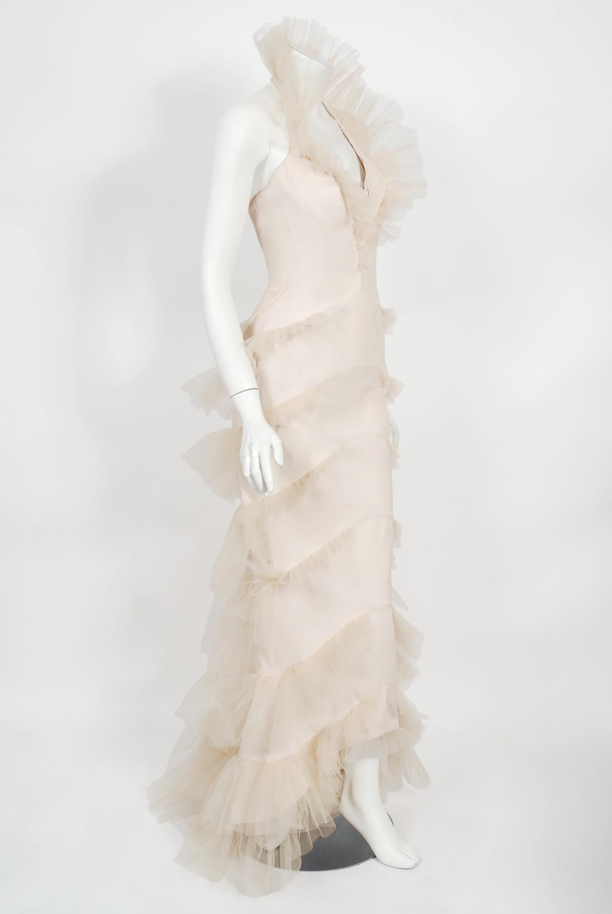 Vintage 1992 Thierry Mugler Couture Stretch Silk & Tulle Bustier Hourglass Gown  For Sale 6