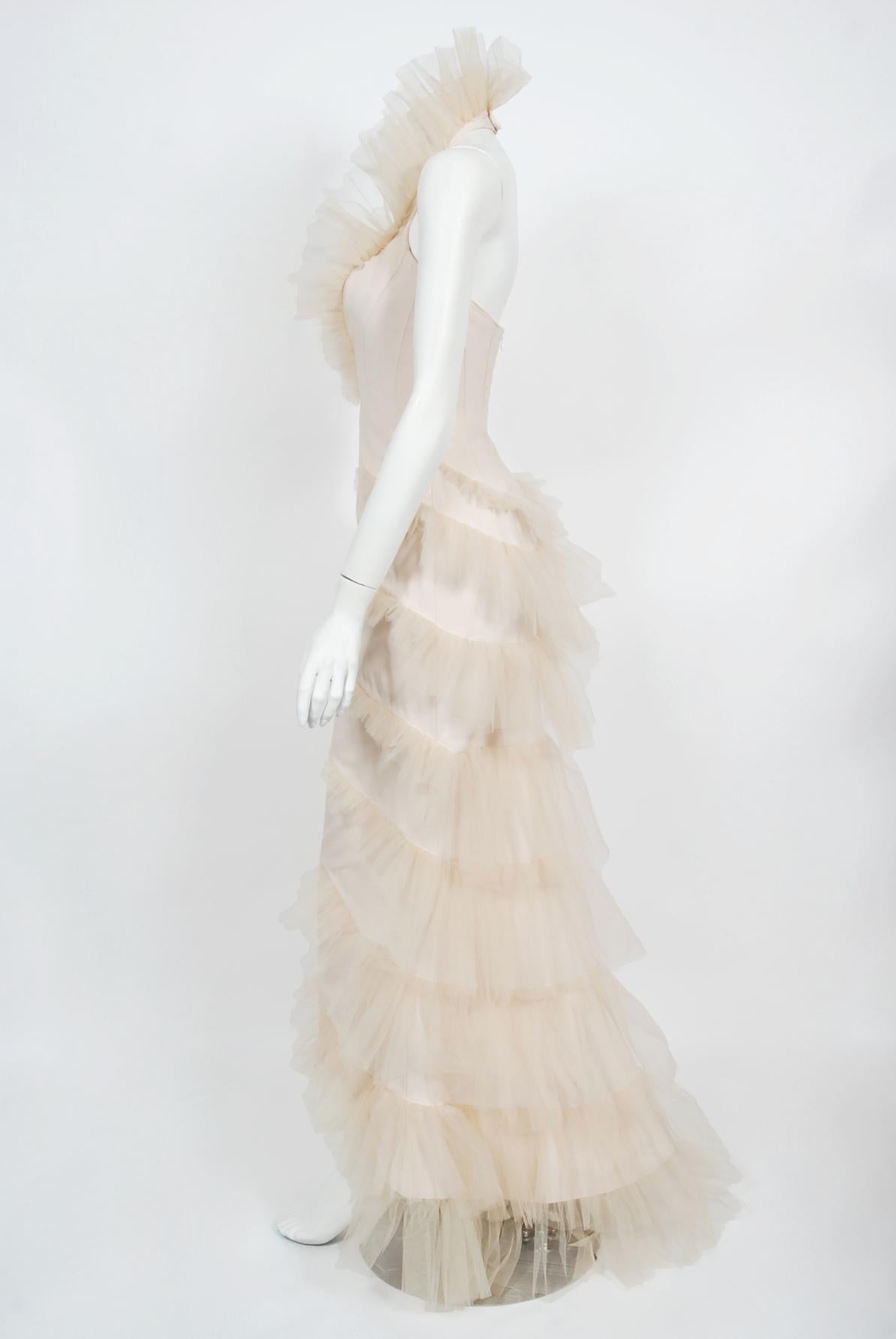 Vintage 1992 Thierry Mugler Couture Stretch Silk & Tulle Bustier Hourglass Gown  For Sale 5