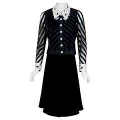 Vintage 1992 Valentino Couture Sheer-Illusion Beaded Silk Velvet Dress & Jacket