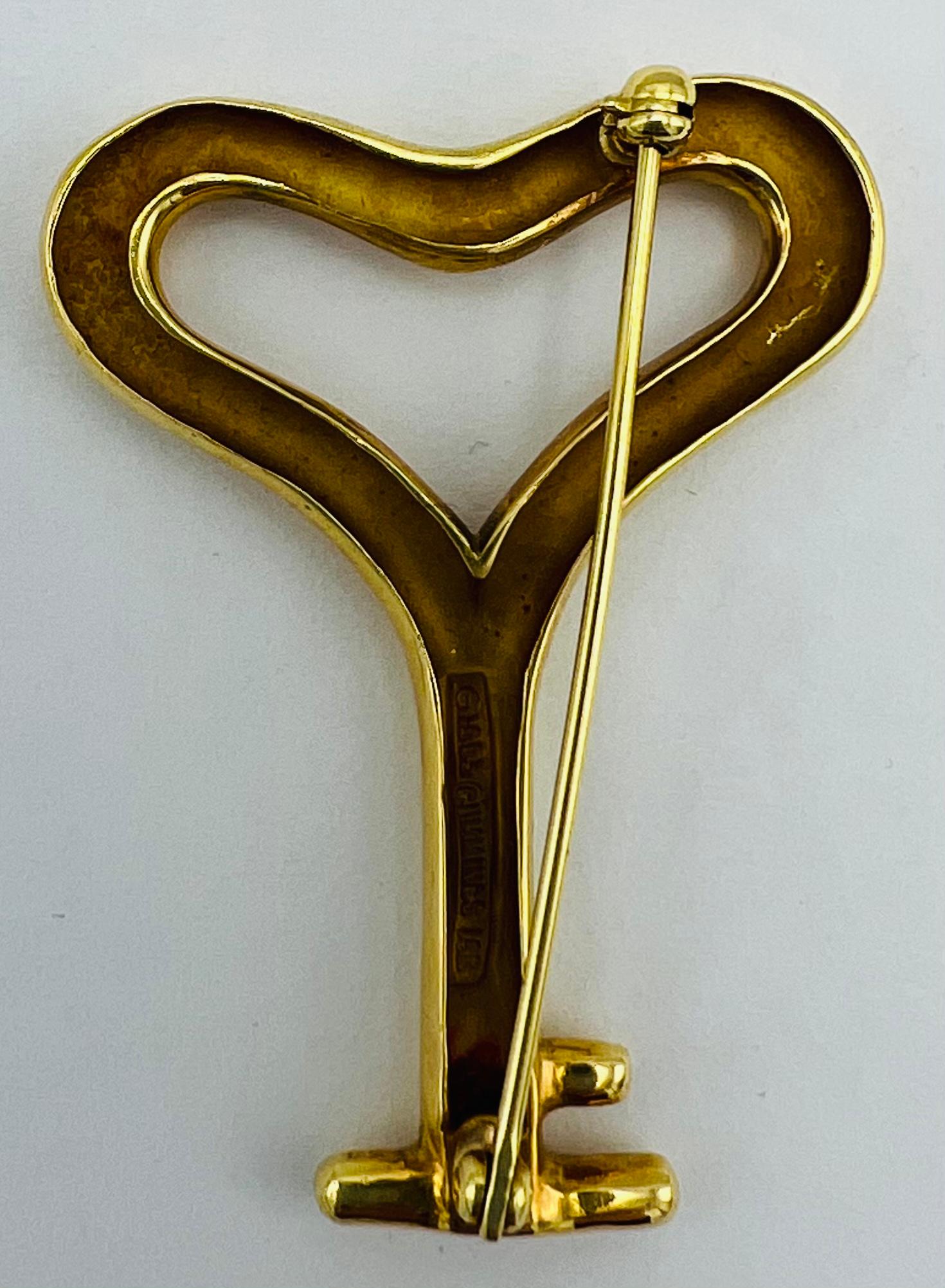 Vintage 1993 Angela Cummings Yellow Gold Heart Key Brooch  For Sale 1