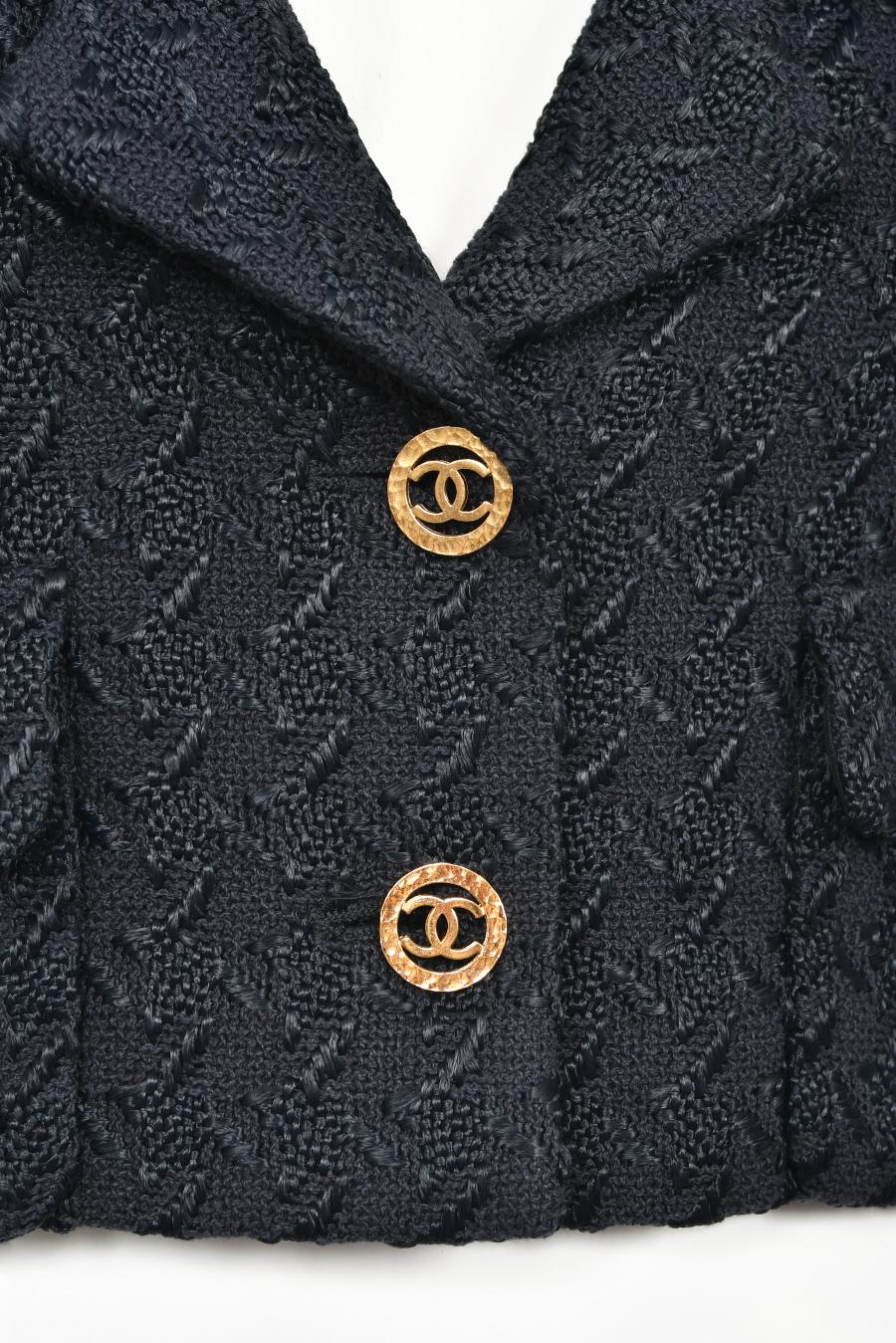 Vintage 1993 Chanel by Karl Lagerfeld Runway Midnight Blue Wool Cropped Jacket  9