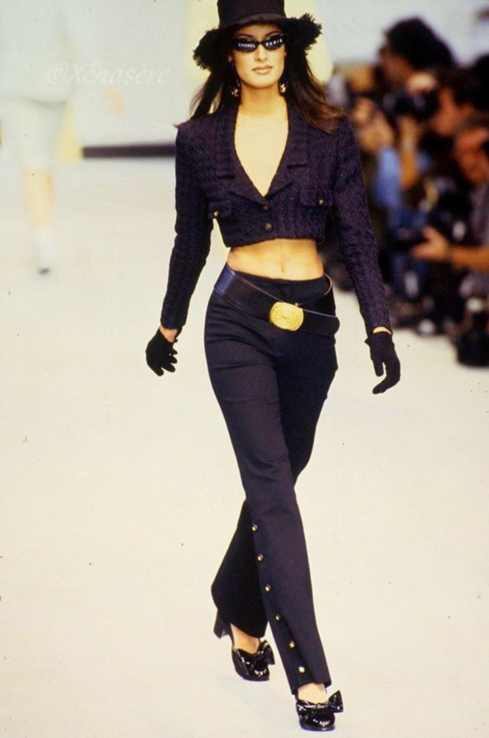 Vintage 1993 Chanel by Karl Lagerfeld Runway Midnight Blue Wool Cropped Jacket  1