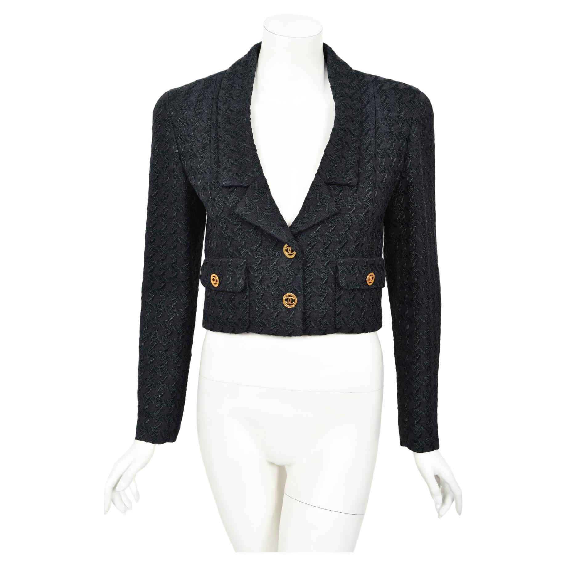 Vintage 1993 Chanel by Karl Lagerfeld Runway Midnight Blue Wool Cropped  Jacket For Sale at 1stDibs