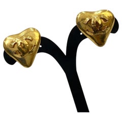 Vintage 1993 Chanel Cuore d'oro CC Orecchini a clip