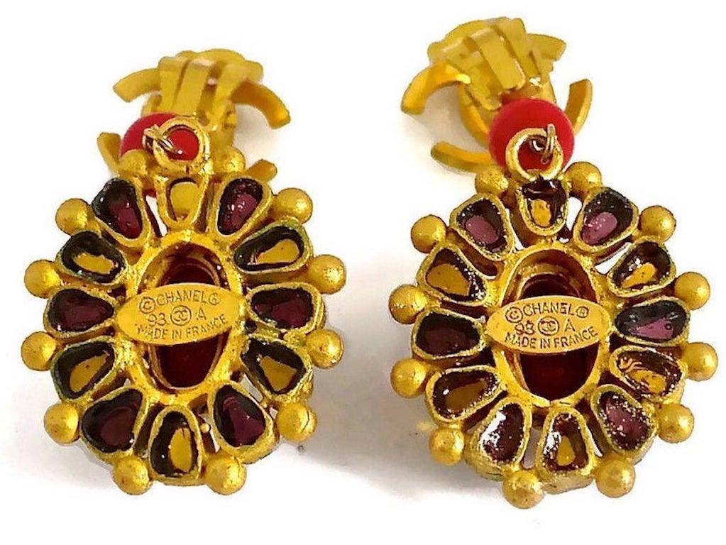 Vintage 1993 CHANEL Logo Byzantine Mogul Gripoix Poured Glass Earrings 2
