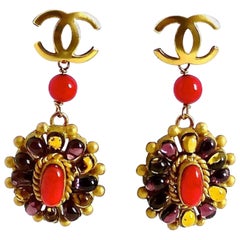 Vintage 1993 CHANEL Logo Byzantine Mogul Gripoix Poured Glass Earrings