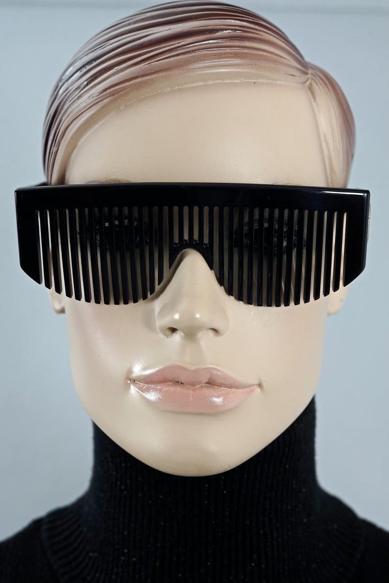 Vintage 1993 CHANEL Logo Comb Futuristic Sunglasses As Seen On Lady Gaga
