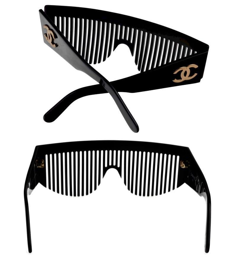 Women's or Men's Vintage 1993 CHANEL Logo Comb Futuristic Sunglasses As Seen On Lady Gaga