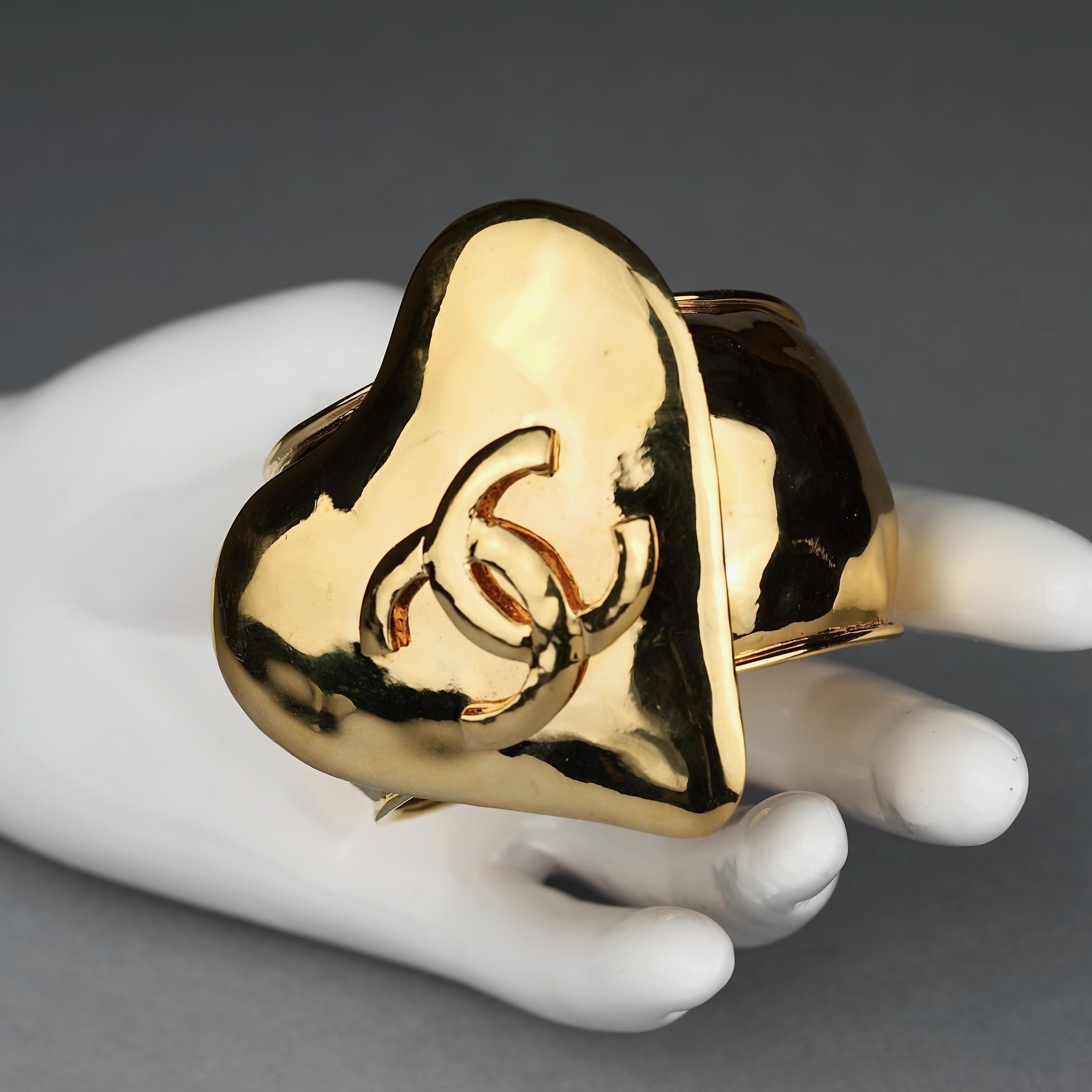 Vintage 1993 CHANEL Logo Heart Cuff Bracelet 9