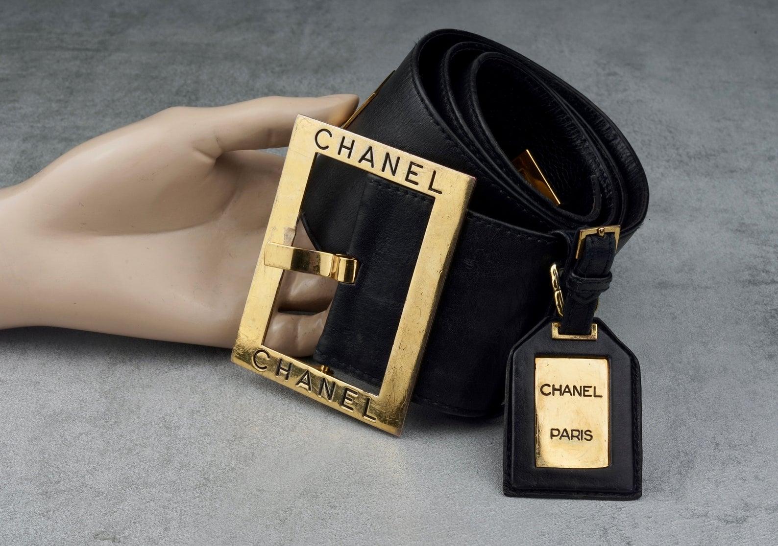 Women's or Men's Vintage 1993 CHANEL Luggage Tag Logo Belt