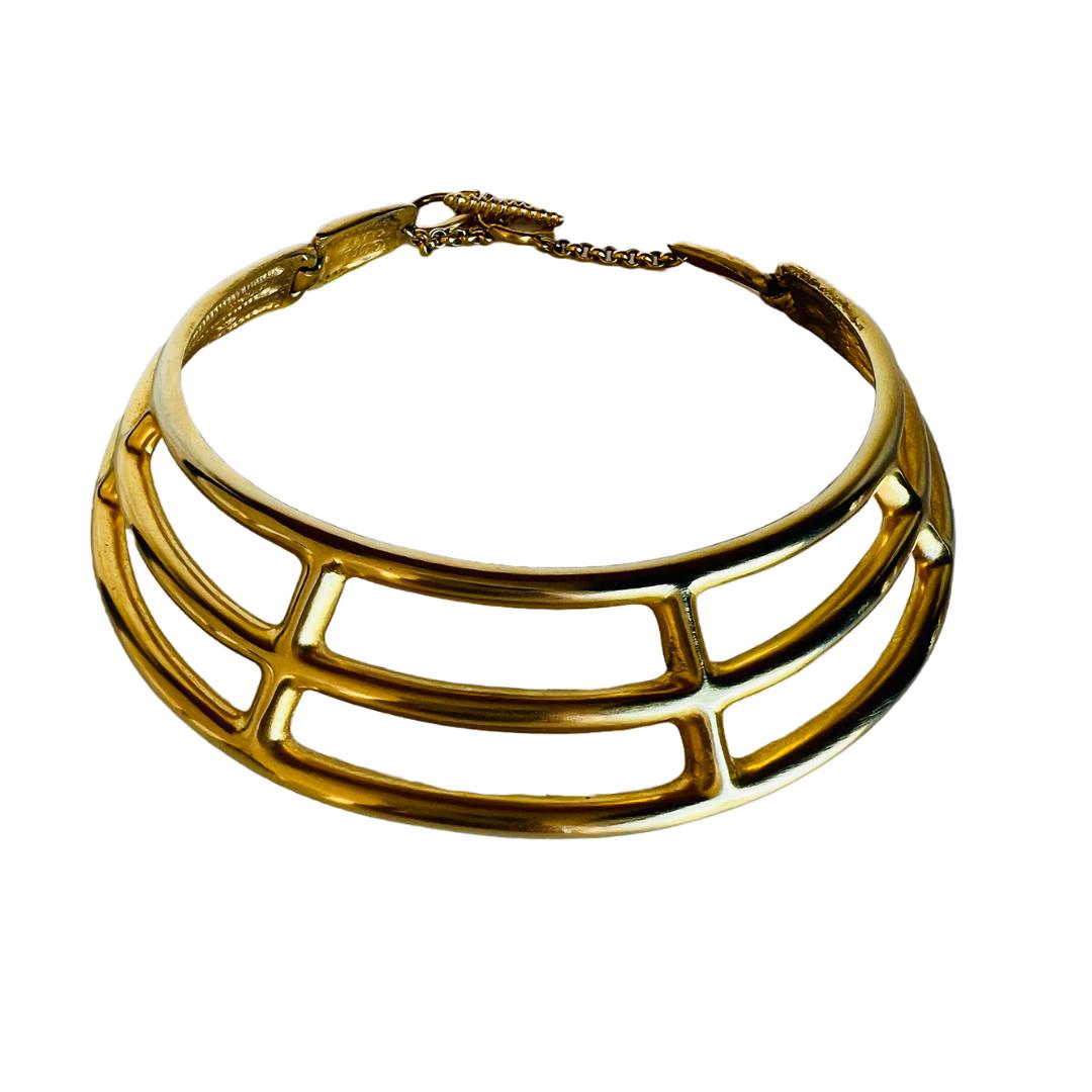 Modernist Vintage 1993 Clara Studio Gold Choker Cuff Necklace Bracelet Set