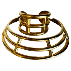 Vintage 1993 Clara Studio Gold Choker Cuff Necklace Bracelet Set