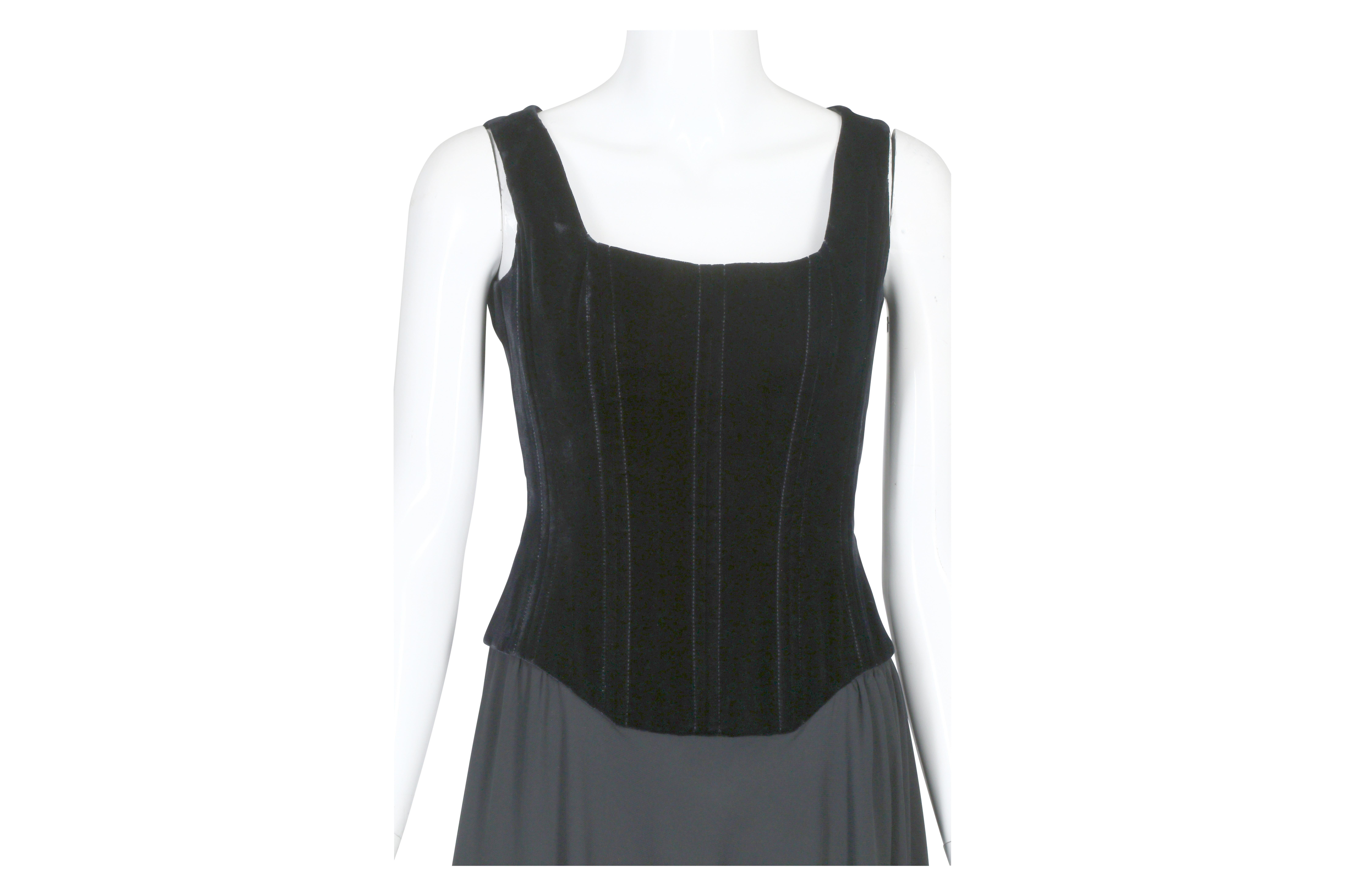 Vintage 1993 F/W Chanel Black Velvet & Silk Corset Bustier Dress In Excellent Condition In Studio City, CA