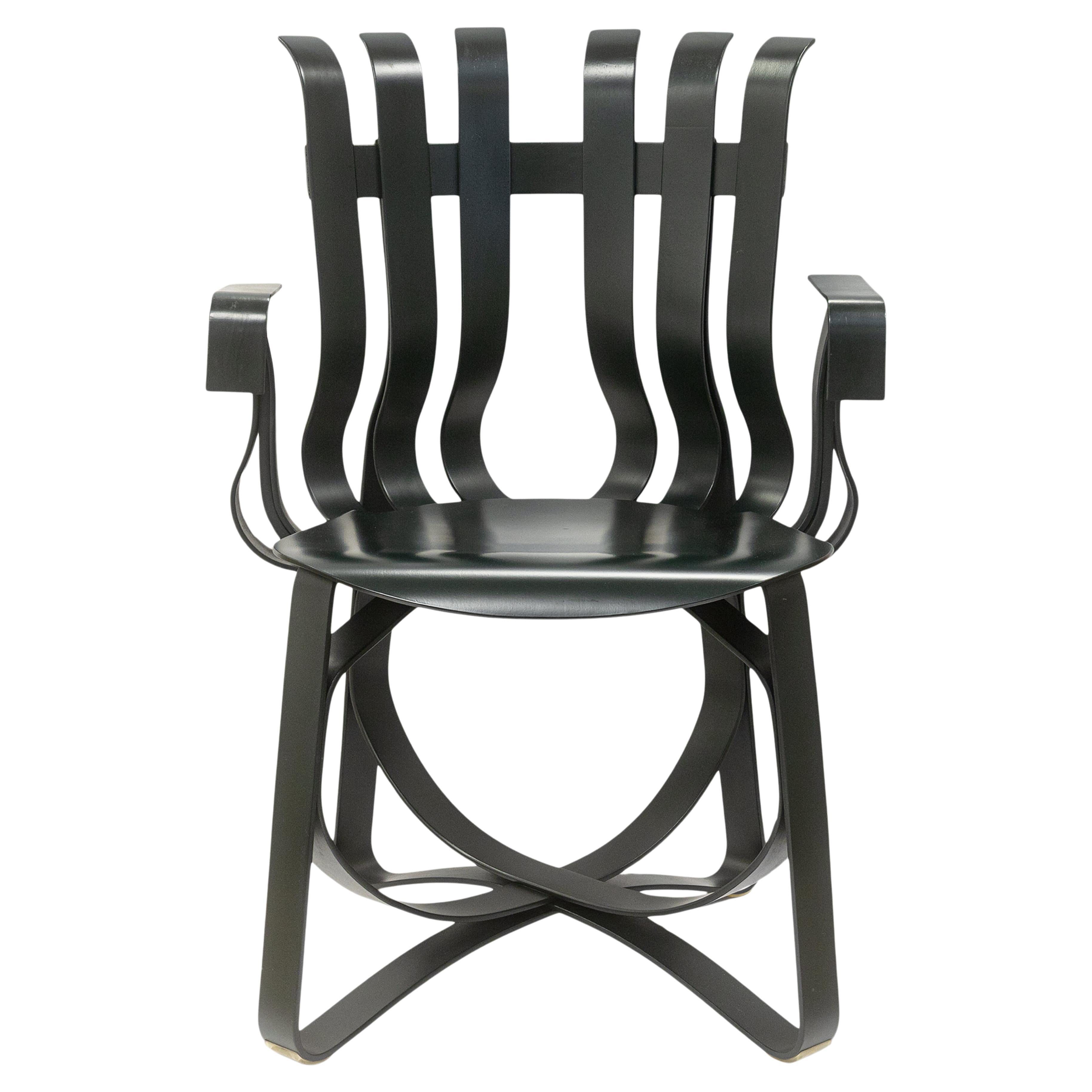 Vintage 1993 Frank Gehry für Knoll Dunkelgrüner Hut-Trick Ahorn-Bugholzsessel im Angebot