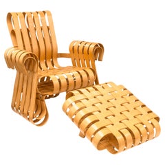 Vintage 1993 Frank Gehry for Knoll Power Play Woven Lounge Chair and Ottoman