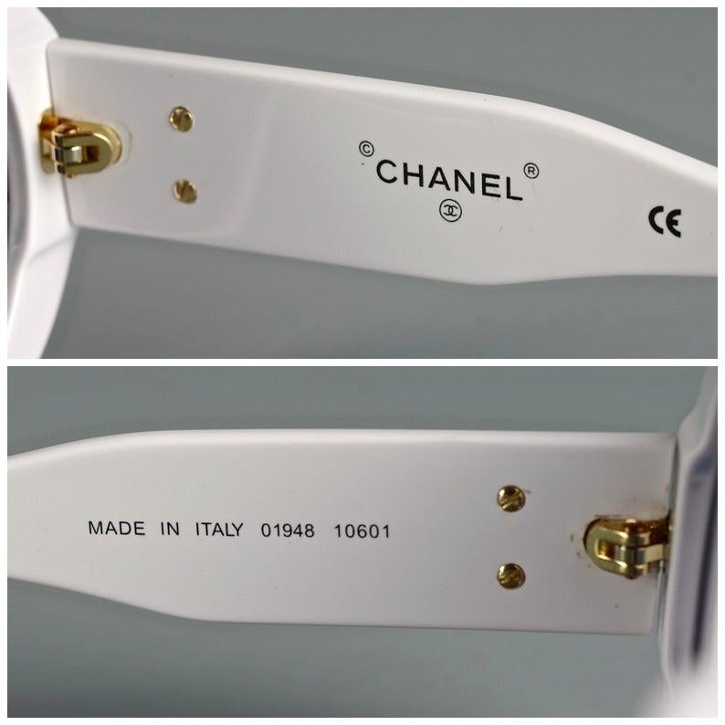 Black Vintage 1993 Iconic CHANEL CC Logo Lenses White Sunglasses