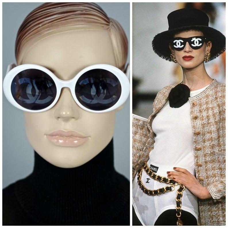 Women's or Men's Vintage 1993 Iconic CHANEL CC Logo Lenses White Sunglasses