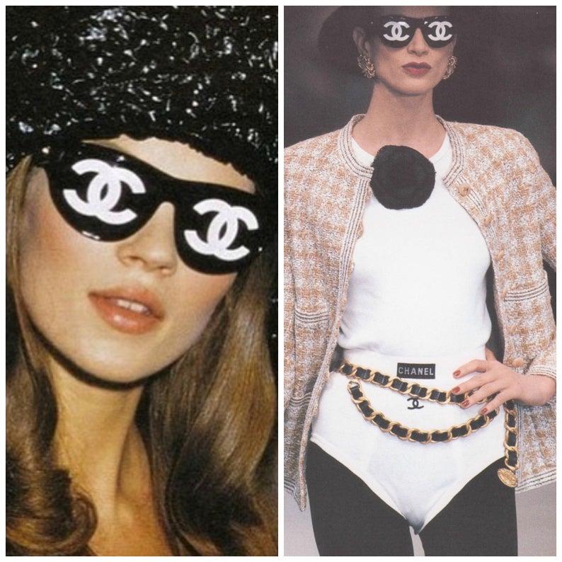 Vintage 1993 Iconic CHANEL CC Logo Lenses White Sunglasses 1