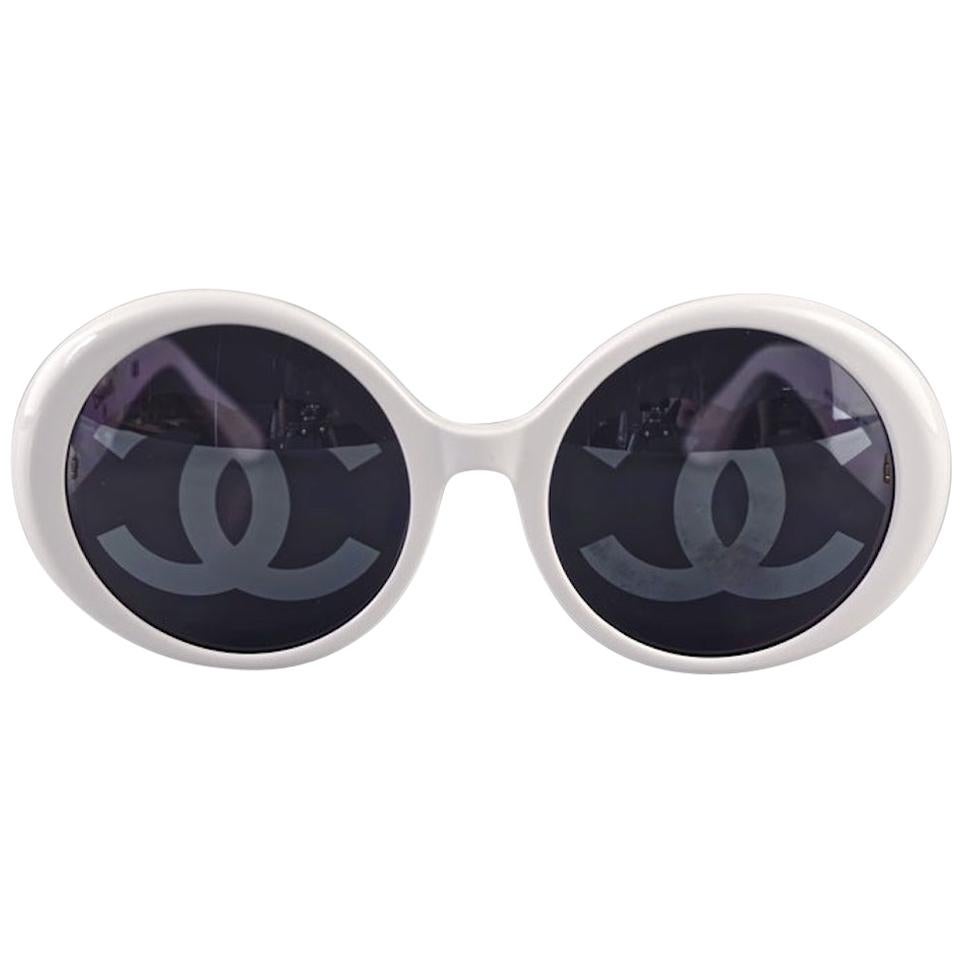 Vintage 1993 Iconic CHANEL CC Logo Lenses White Sunglasses