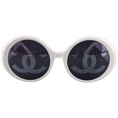 Vintage 1993 Iconic CHANEL CC Logo Lenses White Sunglasses
