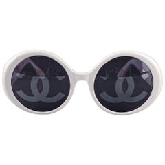 Vintage 1993 Iconic CHANEL CC Logo Lenses White Sunglasses