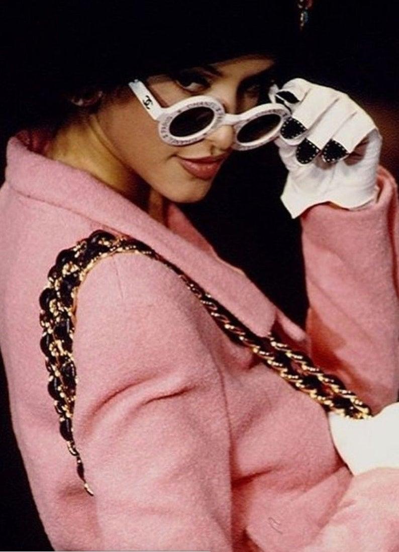 Vintage 1993 Iconique CHANEL PARIS CC Logo Lunettes de soleil rondes noires 5