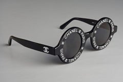 Vintage 1993 Iconic CHANEL PARIS CC Logo Round Black Sunglasses