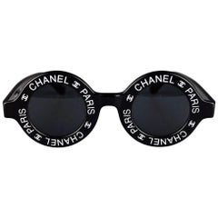 Vintage 1993 ikonischen CHANEL PARIS CC Logo Runde schwarze Sonnenbrille